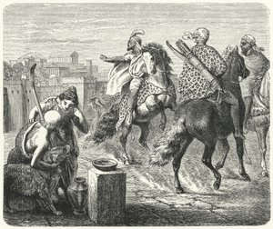 Jugurtha z Numidie opouští zkorumpované město Řím (rytina) od Heinrich Leutemann