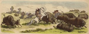 Domorodí Američané na koni loví buvoly (barevná rytina) od Heinrich Leutemann