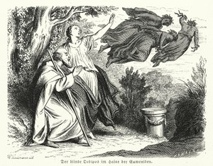 Oidipus a Antigona v háji Eumenidů (rytina) od Heinrich Leutemann