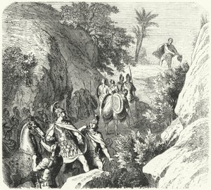 Perseus Makedonský na pochodu soutěskami Thesálie (rytina) od Heinrich Leutemann