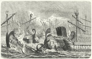 Vítězství římské flotily nad Kartaginci v bitvě u Aegates, 241 př.nl (rytina) od Heinrich Leutemann