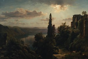 Pohled na jezero Nemi v Alban Hills nedaleko Říma od Heinrich Louis Theodor Gurlitt