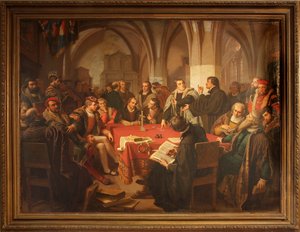 Náboženský dialog Augusta Noacka na zámku Marburg 1869 s rámem od Heinrich Stürzl