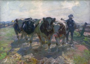 Farmář s kravami od Heinrich von Zügel
