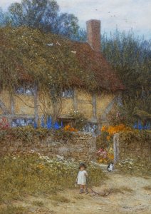 Chata poblíž Godalming, Surrey (akvarel s škrábáním) od Helen Allingham