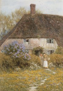 A Kentish Cottage (akvarel s škrábáním) od Helen Allingham