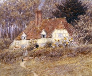 A Surrey Cottage (akvarel na papíře) od Helen Allingham