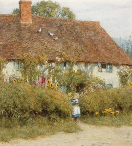Chata ve West Horsley, Surrey (akvarel s škrábáním) od Helen Allingham
