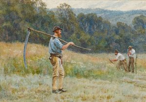 Sekání sena v Surrey Hills (wc na papíře) od Helen Allingham