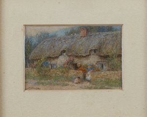 Šedá došková chaloupka (akvarel na papíře) od Helen Allingham
