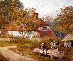 The Family Cottage (akvarel na papíře) od Helen Allingham