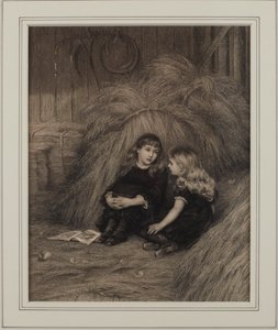 Dvě dívky ve stodole (inkoust na papíře) od Helen Allingham