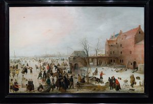 Nizozemsky: IJsgezicht bij een brewery Scéna na ledě u města od Hendrick Avercamp