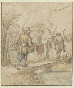 Návrat lovců kachen / verso: Náčrtky lodí a muže v zimním oblečení od Hendrick Avercamp