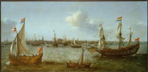 Pohled na Ij poblíž Amsterdamu od Hendrick Cornelisz. Vroom