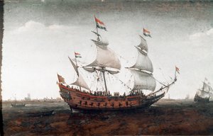 Holandská loď v hlubokém moři (Malba