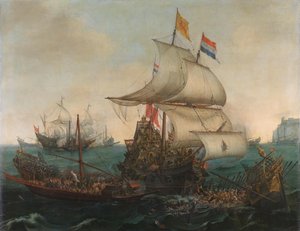 Nizozemské lodě narážejí na španělské galéry anglického pobřeží, 3. října 1602