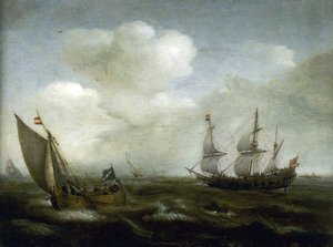 Holandská loď a rybářský člun ve větru od Hendrick Cornelisz Vroom