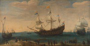 Východní Indiáni u pobřeží, cca 1600-30 (olej na plátně) od Hendrick Cornelisz Vroom