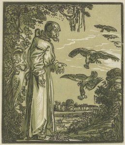 Pavel poustevník (Eliáš?) krmený havrany od Hendrick Goltzius (attributed to)