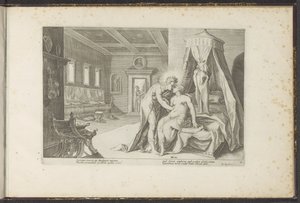 Apollo svádí Leucothea Ovidiovy metamorfózy (název série) Re-creations P. Ovidius Naso (název série) od Hendrick Goltzius (workshop of)