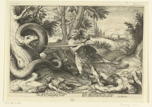 Cadmus zabije draka Ovidiovy metamorfózy (název série) od Hendrick Goltzius (workshop of)