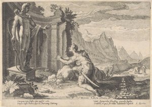 Cadmus se radí s věštcem v Delfách Metamorfózy Ovidia (název série) od Hendrick Goltzius (workshop of)