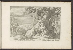 Clymene přiřadí Phaethonovi jeho otce, boha Slunce Ovidiovy metamorfózy (název série) Re-creations P. Ovidius Naso (název série) od Hendrick Goltzius (workshop of)
