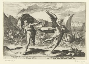 Římsa se promění v een kraai Neptun a Coronis Ovidiův Metamorfosen (název série) od Hendrick Goltzius (workshop of)