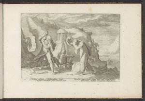 Deucalion a Pyrrha vytvářejí novou lidskou rasu Ovidiovy metamorfózy (název série) Re-creations P. Ovidius Naso (název série) od Hendrick Goltzius (workshop of)