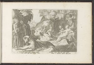 Diana zjistí těhotenství Callisto Ovidiovy metamorfózy (název série) Re-creations P. Ovidius Naso (název série) od Hendrick Goltzius (workshop of)