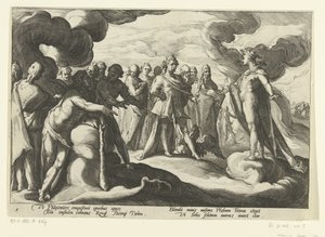 Bohové žádají boha Slunce, aby znovu jel na svém voze Ovidiovy metamorfózy (název série) od Hendrick Goltzius (workshop of)