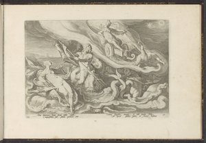 Juno si stěžuje Thetis a Oceanus Ovidiovy metamorfózy (název série) Re-creations P. Ovidius Naso (název série) od Hendrick Goltzius (workshop of)