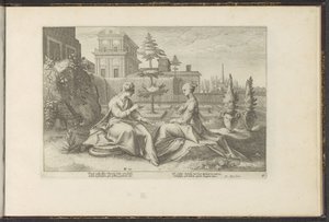 Juno se blíží k Semele v masce Beroe Ovidiovy metamorfózy (název série) Re-creations P. Ovidius Naso (název série) od Hendrick Goltzius (workshop of)