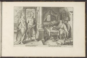 Juno a Jupiter žádají Tiresiase o radu Ovidiovy metamorfózy (název série) Re-creations P. Ovidius Naso (název série) od Hendrick Goltzius (workshop of)