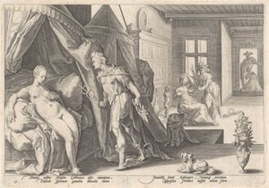 Merkur navštíví Herse Metamorfózy Ovidia (název série) od Hendrick Goltzius (workshop of)