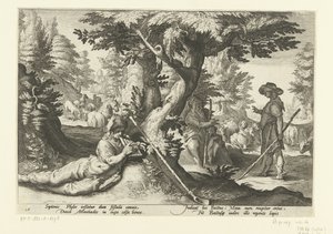 Merkur a Battus Ovidiův Metamorfosen (název série) od Hendrick Goltzius (workshop of)