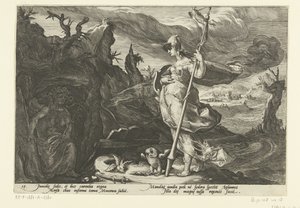 Minerva žádá Envy, aby v Aglauros roznítila žárlivost Ovidiovy metamorfózy (název série) od Hendrick Goltzius (workshop of)