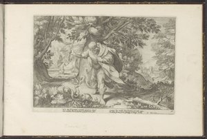 Tiiresias zasáhne dva pářící se hady Ovidiovy metamorfózy (název série) Re-creations P. Ovidius Naso (název série) od Hendrick Goltzius (workshop of)