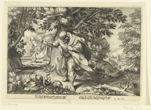 Tiresias zasáhne dva pářící se hady Ovidiovy metamorfózy (název série) od Hendrick Goltzius (workshop of)