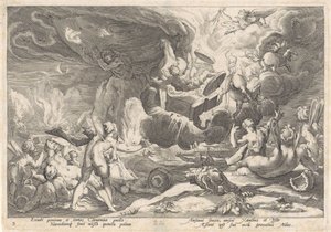 Val van Phaëthon Metamorfosen van Ovidius (název série) od Hendrick Goltzius (workshop of)