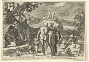Potopa Deucalionu Ovidiovy metamorfózy (název série) od Hendrick Goltzius (workshop of)