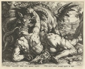 Drak požírající Cadmusovy společníky Kadmovi společníci pohlcení drakem od Hendrick Goltzius