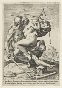 Práce a průmysl (práce / Diligentia) Odměna za práci, píli, praxi a umění (název série) od Hendrick Goltzius