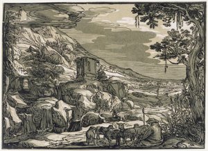 Arkádská krajina s pastýřem od Hendrick Goltzius