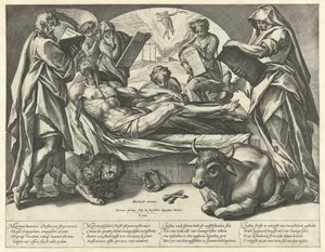Mrtvý Kristus a čtyři evangelisté od Hendrick Goltzius