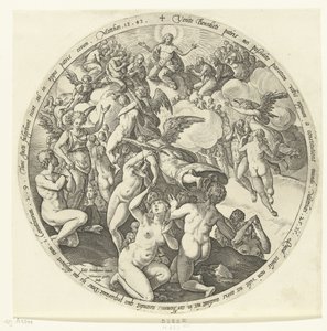 Blahoslavení jsou přijímáni v nebi Poslední soud (název série) od Hendrick Goltzius