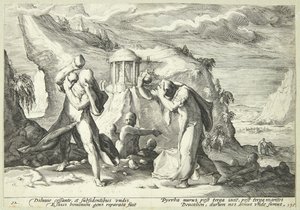 Deukalion a Pyrrha znovu osídlují svět od Hendrick Goltzius