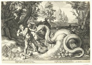 Drak požírá Kadmosovy společníky od Hendrick Goltzius