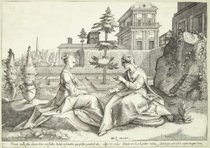 Juno převlečená za Beroë varuje Semele od Hendrick Goltzius